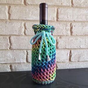 SALE Rainbow Knit Wine Bottle Holder, Sweater Handmade